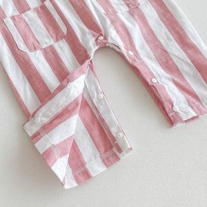 Pink + White Striped Toddler Linen Button Up Jumpsuit